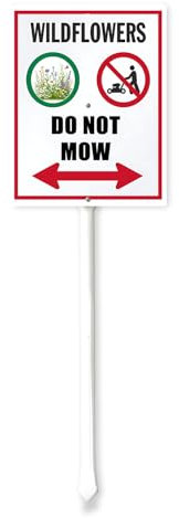 Horienteeon Schild Do Not Mow mit Pfahl, Wildblumenschild, 20,3 x 30,5 cm, für den Außenbereich, Rasen, Unkraut, Biene, Frühling, Aluminium-Metallschild für Rasen, 32,5 cm hoher Pfahl und