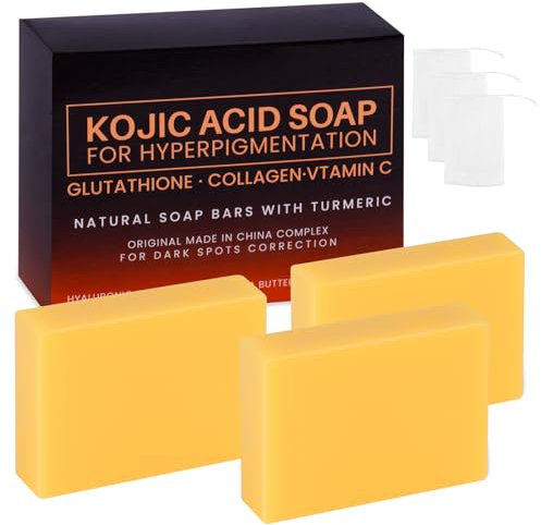 Soap con Acido, 3 Pezzi Acido Cogico Sapone Soap con Acido Cogico da 100g, Rimozione Macchie Scure per Viso e Corpo, Sbiancante e Illuminante