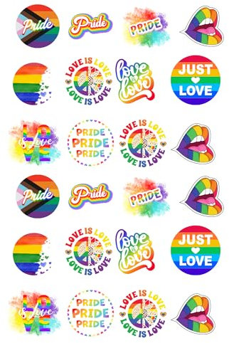 24 x Pre-Cut Pride Cupcake Cake Toppers Fairy Cake Decorations LGBT Gay Pride Round Edible Premium Wafer Card Stand Up Cupcake Toppers Cake Decoration