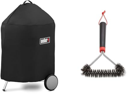 Weber 7143 Luxus Abdeckhaube 57 cm, Schwarz & Three-Sided Grill Brush Dreiseitige Grillb rste, 30 cm, Schwarz/Silber, 6277
