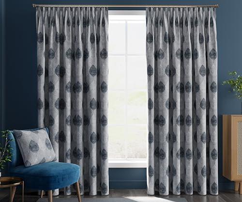 BQC Pencil Pleat Curtains Soft Chenille Readymade Fully Lined Curtains for Bedroom Living Room 2 Panels with Tie Backs (OLIVIA GREY, W 46''x L 72'')