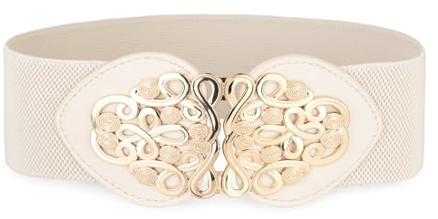 BlackButterfly Taillengürtel Damen Filigranschließe Gold | Ovales Kunstlederpad, Verschlungene Ranken, Elastischer Rücken, Größen S-XXL, Taillenformer, Barock