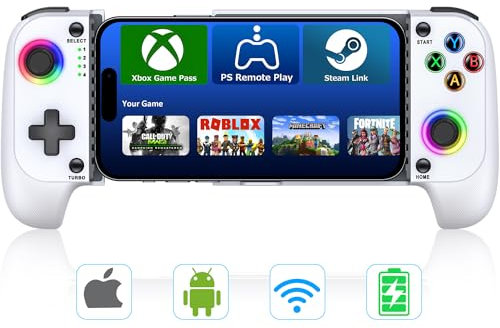 Versatile Wireless Mobile Gaming Controller for iPhone/Android,Phone Controller with Hall Effect Joystick,iPhone Controller with Dynamic RGB,TUROB,Wake Up,Phone Game Controller for Xbox,Steam