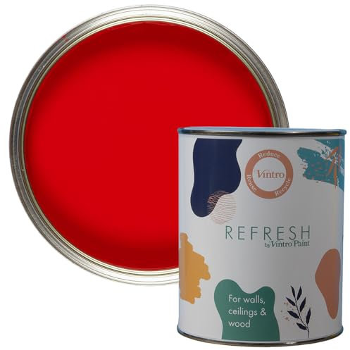 Vintro Paint Refresh Bright Red Matt Finish for Furniture, Walls, or Wood, Interior Use - 1 Litre (Red)