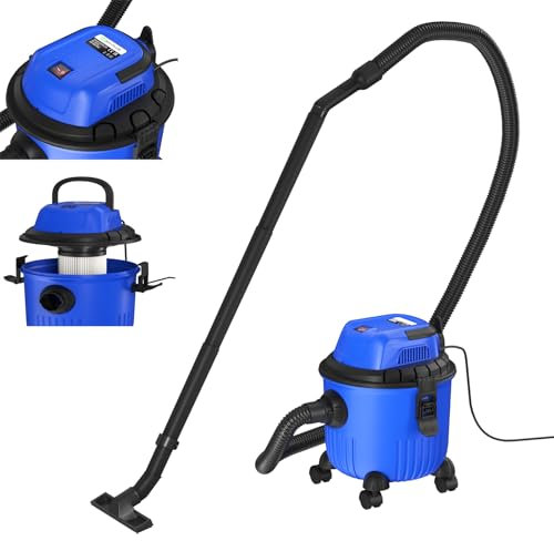 AUTOFU Aspirateur Eau et poussière 2000W (bac Plastique 15L, raccord de soufflage, Tuyau d'aspiration, suceur Sol/Crevasse, filtres lavables, 4 roulettes, Brosse à Sol) 3 Ans de Garantie, Bleu