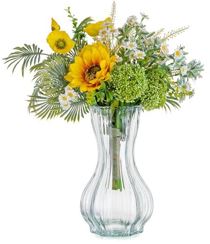 Hewory Blumenvase Modern Vase Groß: 25cm Hohe Vase Glas Tulpenvase Glasvasen für Tischdeko - Blumenvasen Glasvase Gross für Pampasgras Room Decoration Aesthetic Home Wohnzimmer Schlafzimmer