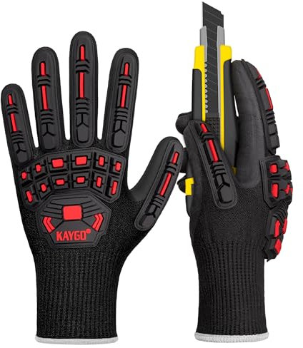 KAYGO Anti Impact Work Gloves with TPR Protection, Cut Resistant Level C, Nitrile Coated, Good Grip, Impact Reducing Safety Gloves, Ideal for Builder, Construction, Carpenter, DIY, KG30N (Black, XL)