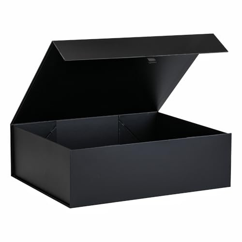 PLINJOY Extra große schwarze Geschenkbox, 48,3 x 40,6 x 15,2 cm, Geschenkboxen für Geschenke mit Deckel, Magnetverschluss, faltbar, Trauzeugen-Antragsbox, Geburtstag, Weihnachten, für Kleidung und