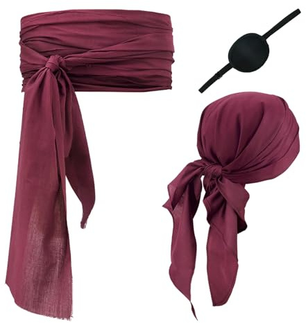 Vuemhjaey Mittelalter Piratenkostüm Zubehör Set, Piraten Accessoires Set, Piratenkostüm Herren Damen, Augenklappe Pirat Piraten Stirnband Taillengürtel für Karneval Cosplay Party