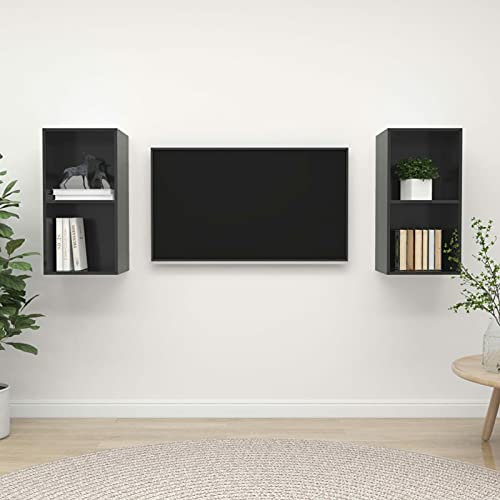 ShGaxin TV-Wandschränke 2 STK TV Board, TV Sideboard, Lowboard Schwebend, Schrankhalterungen Wand,Schwebender TV-ständer, Wohnzimmer Möbel, Wohnwand, Hochglanz-Grau Spanplatte