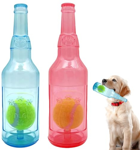 Belligern 2 Pcs Ball in a Bottle Dog Toy,Dog Bottle Toy,Ball in Bottle Dog Toy,Dog Toy Water Bottle Cruncher,Outdoor Interactive Dog Toys,for Large and Small Dogs (Blue,Red)