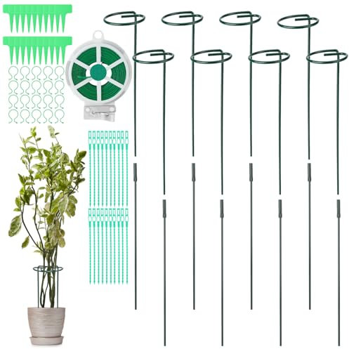 Meng Jiaran 8Pcs Plant Support Stakes, 30cm,60cm,90cm Adjustable Garden Single Stem Plant Sticks Support,with 20 Orchid Clips,Plant Ties,Plant Tags,Garden Ties for Tomatos Rose Plant Climbing