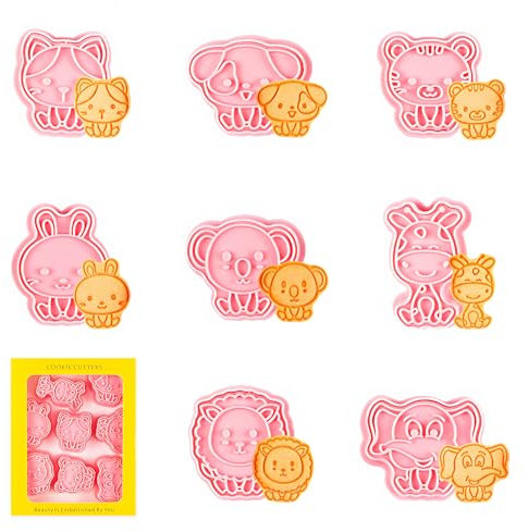 Plätzchen Ausstecher, 8 Stück Mini Keksausstecher Tiere Ausstechformen 3D Plätzchenausstecher Ausstechform für Keksteig Fondant Donut(Rosa)
