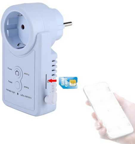 lvifloae Enchufe controlado por Temporizador con Fuente de alimentación Flexible, Enchufe Inteligente gsm con Sensor de Temperatura y Control de Comando SMS (Versión Rusa estándar Europea)