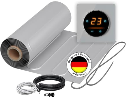 Elektrische Fußbodenheizung: Zweiader-Heizmatte mit Aluminiumfolie WARMON ALU 150 W/m² mit WiFi-Thermostat OKE-25 Touch und Glass-Abdeckrahmen, Thermostat:OKE25 Garda Grau, Mattengröße:3,5 m²