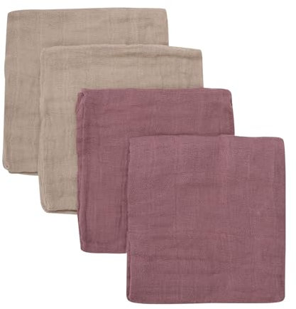 Pippi Mulltücher 4er-Set Bio-Baumwolle Musselin Spucktücher Mulltücher 65x65 cm (Bordo/Schilf)