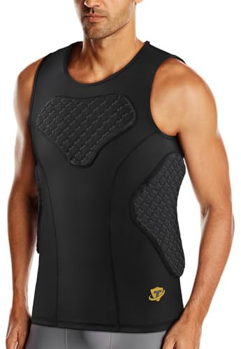 TUOY Padded Compression Shirt for Men Football Rib Protector Shirt Sleeveless Vest for Football Baseball Softball Rugby Rib Heart Sternum Guard