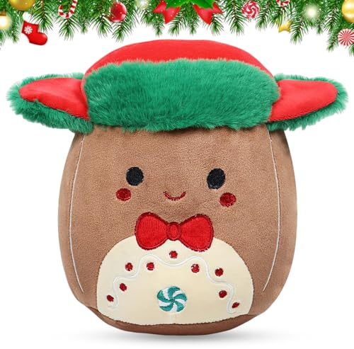 KIKVTER Kuscheltier für Weihnachten 20cm Lebkuchenkissen Plüsch Lebkuchenmann Kuscheltier Niedlich Plüschtier Weihnachten Weihnachtsdeko Weihnachtsgeschenke