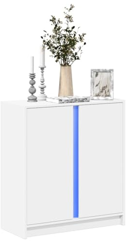 HaoChrymec Buffet LED Blanc en Bois d'ingénierie, Meuble Salon Rangement avec éclairage LED, Buffet Salle à Manger, Commode Cuisine, Meuble laqué Blanc, 72 x 34 x 61 cm