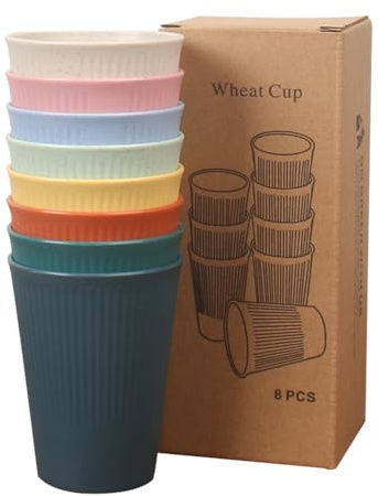 SenaiMy Juego de 8 Vasos Reutilizables, PP, 0.32L, 8 Colores, Vasos de Plástico Duro para Niños y Adultos, para Café, Té, Leche, Barbacoa, Picnic, Sin BPA