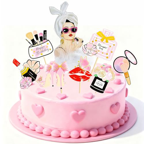 8 unidades Decoraciones para tartas de cumpleaños de Queen Cosmetics, perfumes, adornos para tartas de cosméticos, fiesta de cumpleaños para niñas, adornos para repostería para mesa de postres.