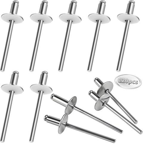 SHBAOCH Blindnieten mit Großem Flansch, 4,8 x 10 mm 120 Stück Popnieten Aluminium Set, Silber Blindnieten Set für Metall Kunststoff Holz Möbel Holzbearbeitung