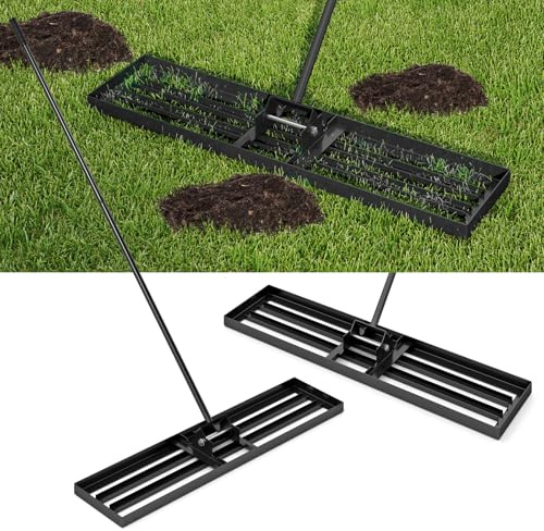 FANTASK Rasen-Nivellierrechen, Rasenrechen Flächenebner Rasenwerkzeug mit ergonomischem Griff, Rasenrakel Metall von Sand Boden, Rechen für Garten, Golf & Hinterhof (Schwarz, 106 cm x 25 cm)