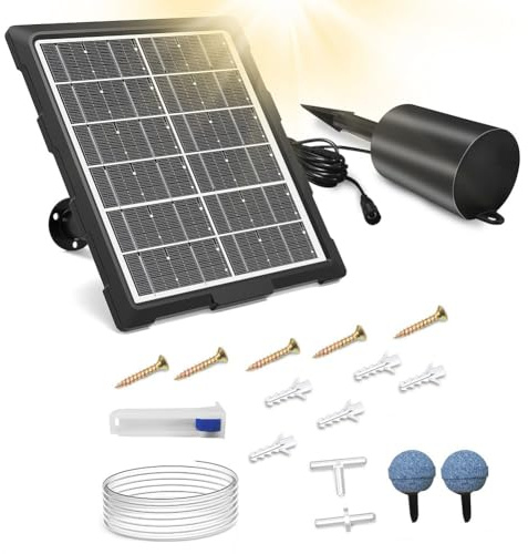BildeeMait Silent Solar Teichbelüfter mit 3 Geschwindigkeiten, Einstellbarer Timer IP68 Wasserdicht Aquatic Life, Schwarz