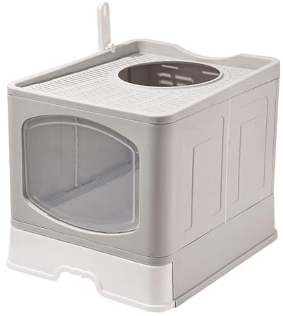 Ziociura Caja de Arena para Gatos con Tapa Arenero Inodoro Bandeja Cerrada con Entrada Frontal Y Salida Cajón Higiénico Pedal Antirastros PP Resistent, Gris