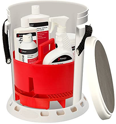 Shurhold 5 Gallon White Bucket Kit - Includes Bucket, Caddy, Grate Seat, Buff Magic, Pro Polish Brite Wash, SMC & Serious Shine