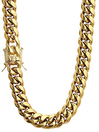 PY BLING Mens Heavy Miami Cuban Link Chain Choker 14k Gold Plated Hip Hop Thick Stainless Steel 8mm-16mm Necklace/Bracelet (10mm,22)