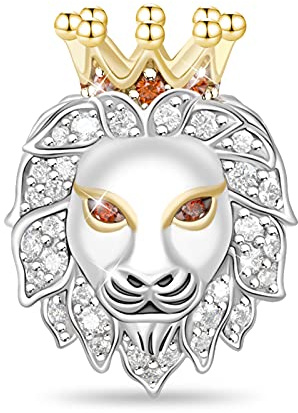 GNOCE Animals head Charms 925 Sterling Silver Bead Charm fit All Bracelets Necklaces Gifts for Pet Lovers (Lion)