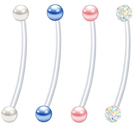 Piercing Ombligo Embarazada Flexible Acrílico Bioflex Claro Retenedores Largo Piercing Ombligo Embarazo Barra para Mujeres Embarazadas 38mm Longitud Ajustable 14G 4 Piezas