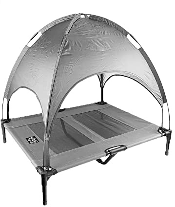 iNap Raised Dog Bed - Cooling Elevated Pet Bed with Washable Breathable Fabric - Orthopaedic Steel Frame Design - Choose Colour & Size (Dark Grey Roof, L)