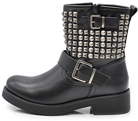 IF Stivaletti Da Donna Caviglia Anfibi Motociclista Biker Fibbia Borchie 8081A RQ56 nero N.36