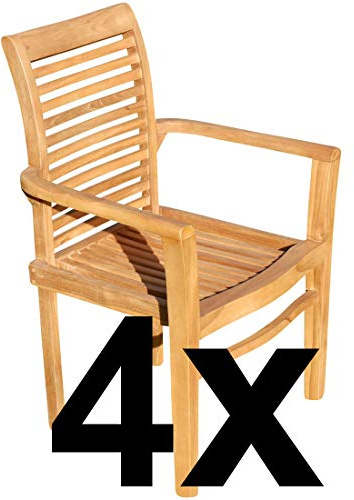 ASS ECHT Teak Holz Design Gartensessel Gartenstuhl Sessel Holzsessel Gartenmöbel sehr robust Alpen, Größe:4 Stück