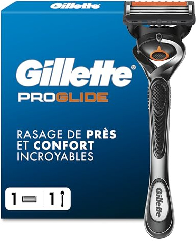 Gillette Rasoir Homme Proglide, avec 1 Recharge, Noir – Manche Reutilisable, Tête Flexible à 5 Lames, Bande Lubrifiante x2, 1Cartouche Jusqu’à 30 Rasages