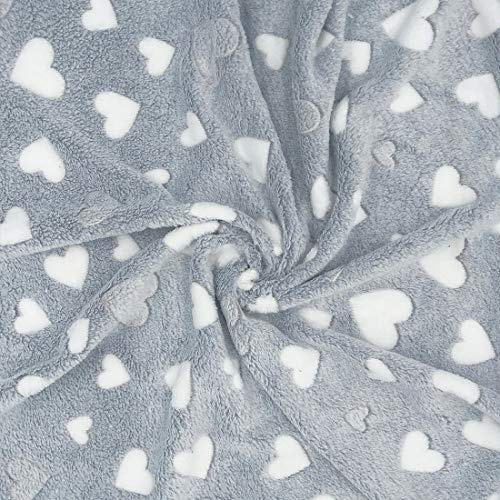 HEKO PANELS Fleecestoff Meterware - Weicher Plüsch Polar Fleece für Kinder - Zweiseitige Warmer Stoff Mit Grauen Herzen