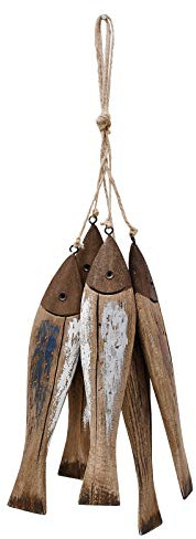 K KILIPES Wood Fish Decor Ornament Wall Hanging Decorations for Home Nautical Distressed Finish 5pcs