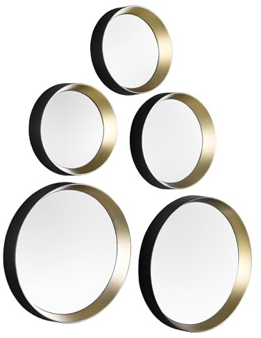 Deko Wandspiegel Vivien 5 teilig mit rundem Rahmen in Schwarz & Gold |