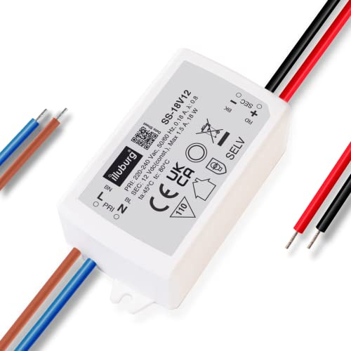 illuburg LED Trafo 12V 18W Kompakt 69x35x23mm Flackerfrei für LED Strip G4 GU5,3 LED Netzteil Treiber Transformator Driver Power Supply