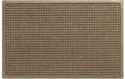 WaterHog Squares Front Door Mat Indoor Outdoor Entrance, Absorbent All-Weather Doormat with Non-Slip Rubber Backing, Dirt & Moisture Trapper, Low Profile, Easy Clean, Made in USA, 23x35.5 Camel