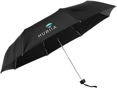 Huriia Compact UV Protection Umbrella with UPF 50+ for Sun, Rain & Wind Double Layer Folding Umbrella with 46-inch Arch & Cover - Charcoal Black