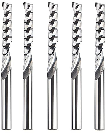 SpeTool 5-teiliges O-Flöte (Einzelnut) Schaftfräser-Set 1/4 Zoll Schaft mit 3,8 cm Schnittlänge, extra lang, 7,6 cm OVL, Spiral-Up-Cut-Fräser-Bit für Acryl-PVC-MDF-Aluminium-Schneider, Holz Fräser