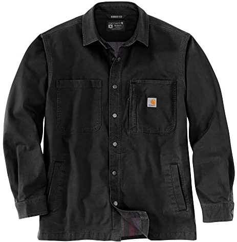 Carhartt Långärmad skjorta för män, fleece, fodrad knäppfront, svart, L