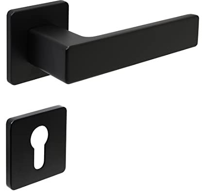 FELGNER Ensemble de poignées de porte Bormio pour cylindre profilé | Plaque de porte moderne de haute qualité, ensemble poignée et rosace pour portes intérieures et portes de chambre | noir