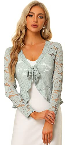 Allegra K Lace Shrug for Women's Tie Front Ruffle Formal Evening Bolero