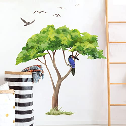 Runtoo Wandtattoo Afrika Baum Groß Wandsticker Dschungel Grüne Pflanze Wandaufkleber Kinderzimmer Babyzimmer Wohnzimmer Schlafzimmer Wanddeko