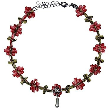 LUISIA® Stoffblütencollier Seraphine Kropfband mit Perle 48364 | Rot