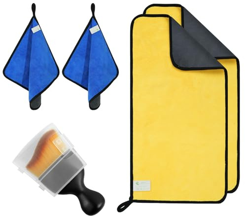 KDUHQK E&C Life Towels for Car, Car Cleaning Cloth, Car Cleaning Kit Interior, Super Absorbent Lint Free Towel for Car Wash and Detailing, Car Cleaning Brush 2 Sizes (12x12, 12x24 Inches) 4 Pack